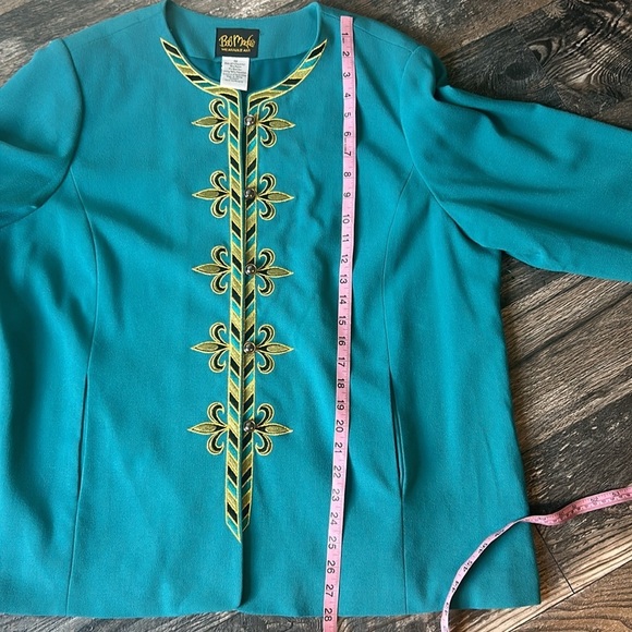 Bob Mackie Wearable Art Teal Embroidered Women's Jacket Fleur De Lis Size 1X - Picture 7 of 9